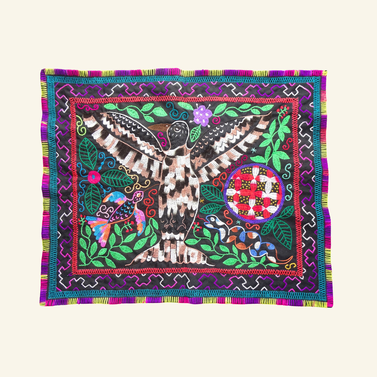 Shipibo Tuch – Adler & Kolibri – 58 × 72 cm