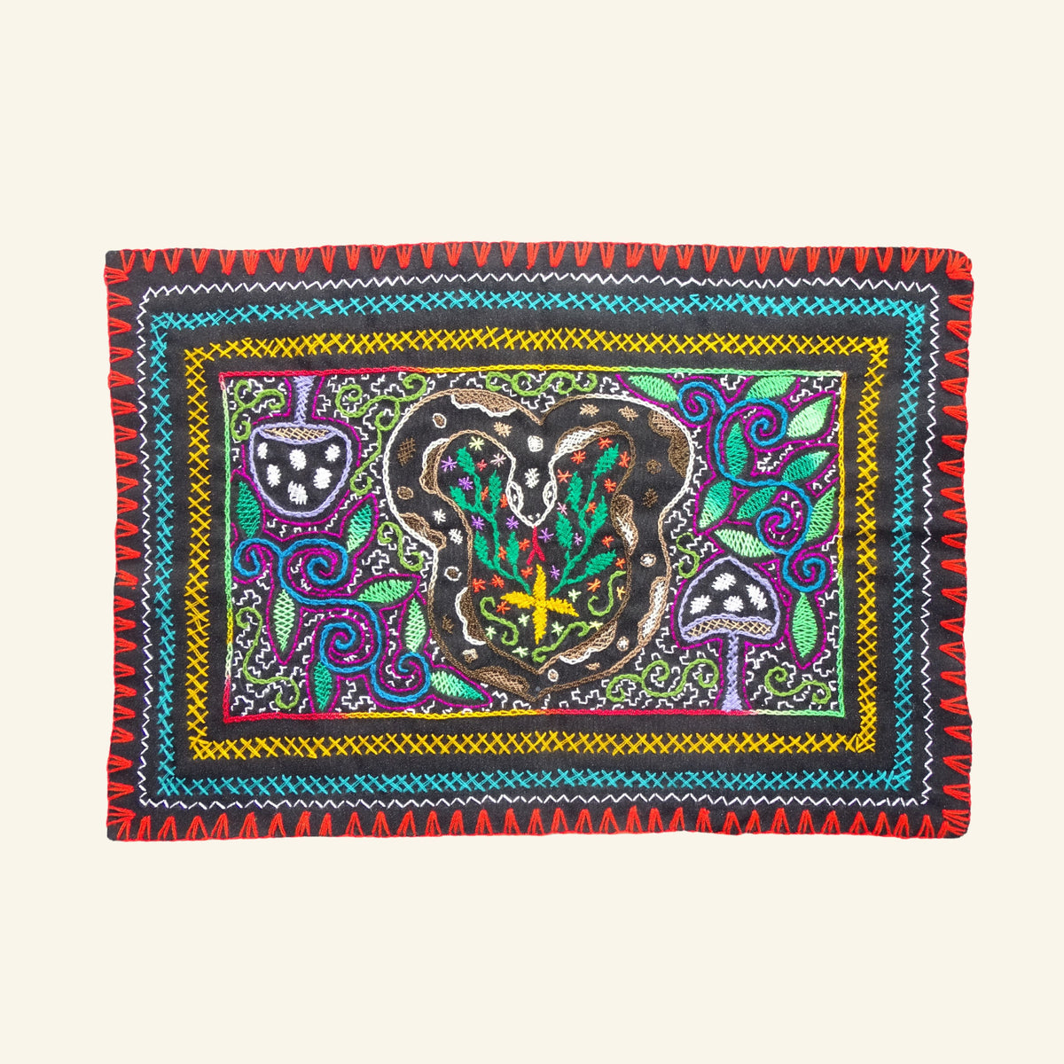Shipibo Tuch – Schlange & Pilze – 33 × 50 cm