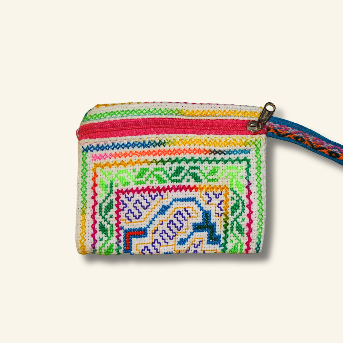 Shipibo Etui – Grün Pink Multicolor – 12 × 15 cm