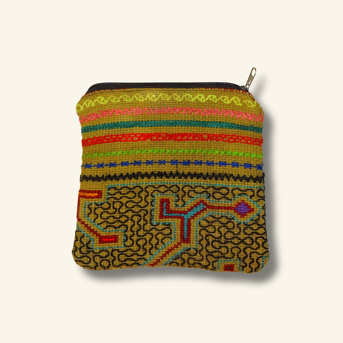 Shipibo Etui – Ocker Multicolor – 16 × 16 cm