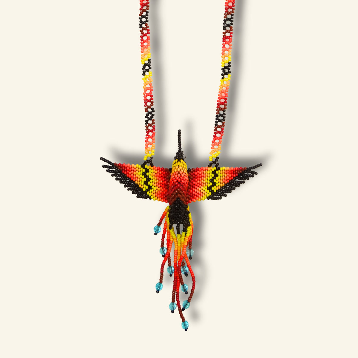 Puyanawa Kolibri-Halskette – Rot & Gelb | Handgefertigt in Brasilien