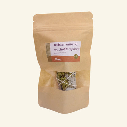 Weisser Salbei Smudge Stick mit Wacholderspitzen (Salvia apiana) 30 Gramm