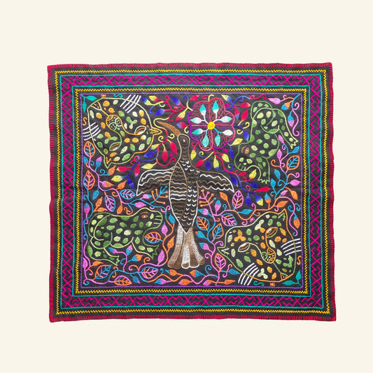 Shipibo Tuch – Adler, Frosch & Jaguare – 67 × 73 cm